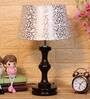 Vrikshya Beige and Gold Fabric Shade Night Lamp With Wood Base