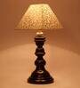 Estelle Beige and Gold Fabric Shade Night Lamp With Wood Base