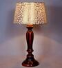 Adriana Beige and Gold Fabric Shade Night Lamp With Wood Base