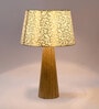 Skyline Beige and Gold Fabric Shade Night Lamp With Wood Base