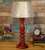 Fauci Beige and Gold Natural Fiber Shade Night Lamp With Wood Base