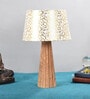 Skyline Beige and Gold Fabric Shade Night Lamp With Wood Base