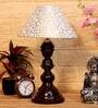 Estelle Beige and Gold Fabric Shade Night Lamp With Wood Base