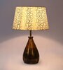 Marigot Beige and Gold Fabric Shade Night Lamp With Wood Base
