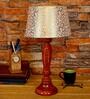 Shizen Beige and Gold Fabric Shade Night Lamp With Wood Base