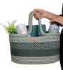 Beige & Green Polypropelyene Floris Tote Storage Basket