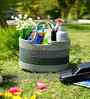 Beige & Green Polypropelyene Floris Tote Storage Basket