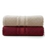 Beige & Maroon Soft Cotton 500 GSM Solid Bath Towel Pack Of 2