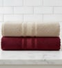 Beige & Maroon Soft Cotton 500 GSM Solid Bath Towel Pack Of 2