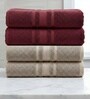 Beige & Maroon Soft Cotton 500 GSM Solid Bath Towel Pack Of 4