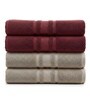 Beige & Maroon Soft Cotton 500 GSM Solid Bath Towel Pack Of 4