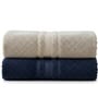 Beige & Navy Blue Soft Cotton 500 GSM Solid Bath Towel Pack Of 2