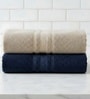 Beige & Navy Blue Soft Cotton 500 GSM Solid Bath Towel Pack Of 2