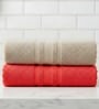 Beige & Red Soft Cotton 500 GSM Solid Bath Towel Pack Of 2