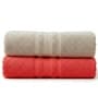 Beige & Red Soft Cotton 500 GSM Solid Bath Towel Pack Of 2