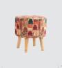 Beige & Red Printed Wooden & Velvet Chair and Stool