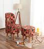 Beige & Red Printed Wooden & Velvet Chair and Stool