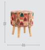 Beige & Red Printed Wooden & Velvet Chair and Stool