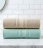 Beige & Water Green Soft Cotton 500 GSM Solid Bath Towel Pack Of 2