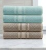 Beige & Water Green Soft Cotton 500 GSM Solid Bath Towel Pack Of 4