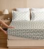 Beige & White Glace Cotton Self Design Elastic Fitted King Bedsheet With 2 Pillow Covers