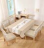 Beige & White Solids 7 Pcs PVC & Spandex Table Cover With 6 Chair Cover