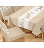 Beige & White Solids 7 Pcs PVC & Spandex Table Cover With 6 Chair Cover