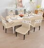 Beige & White Solids 7 Pcs PVC & Spandex Table Cover With 6 Chair Cover