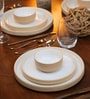 (Set Of 6) Beige & White Stoneware Full Plates