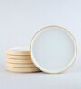 (Set Of 6) Beige & White Stoneware Quarter Plates
