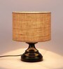 Beige  Jute  Shade Country Table Lamp With Black  Base