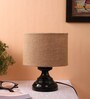 Beige  Jute  Shade Country Table Lamp With Black  Base