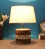 Shady Beige Fabric Shade Table Lamp With Mango wood Base