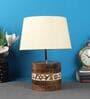 Shady Beige Fabric Shade Table Lamp With Mango wood Base