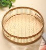 Beige  Bamboo Round Hamper Serving Tray