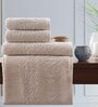 Beige 100% Cotton Solid 550 GSM 4 Pieces Towel Set