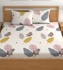 Beige 180 TC Floral Cotton Queen Double Bedsheet 2 Pillow covers