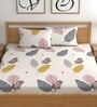 Beige 180 TC Geometric Cotton Fitted Double Bedsheet 2 Pillow covers