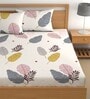 Beige 180 TC Geometric Cotton Fitted Double Bedsheet 2 Pillow covers