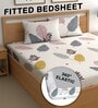 Beige 180 TC Geometric Cotton Fitted Double Bedsheet 2 Pillow covers