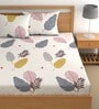 Beige 180 TC Floral Cotton Queen Double Bedsheet 2 Pillow covers