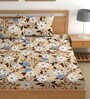 Beige 200 TC Floral Cotton Queen Double Bedsheet 2 Pillow covers