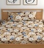 Beige 200 TC Floral Cotton Fitted Double Bedsheet 2 Pillow covers