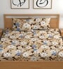 Beige 200 TC Floral Cotton Queen Double Bedsheet 2 Pillow covers