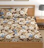 Beige 200 TC Floral Cotton Fitted Double Bedsheet 2 Pillow covers