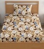 Beige 200 TC Floral Cotton Single Bedsheet Pillow covers