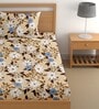 Beige 200 TC Floral Cotton Single Bedsheet Pillow covers