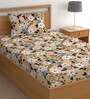 Beige 200 TC Floral Cotton Single Bedsheet Pillow covers