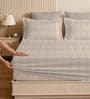 Beige 280 TC Glace Cotton Fitted Bedsheet With Embossed Leaf Pattern