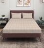 Beige 280 TC Glace Cotton Fitted Bedsheet With Embossed Leaf Pattern